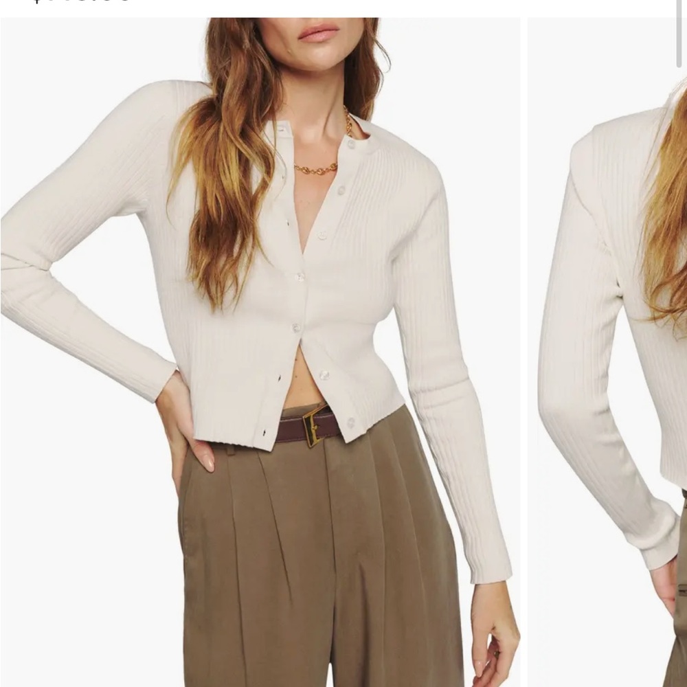 Reformation Joanne Crop Organic Cotton Blend Rib Cardigan